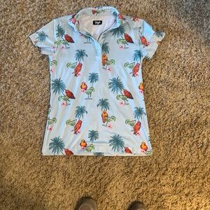 Tropical Parrot Palm Polo Shirt - Light Blue